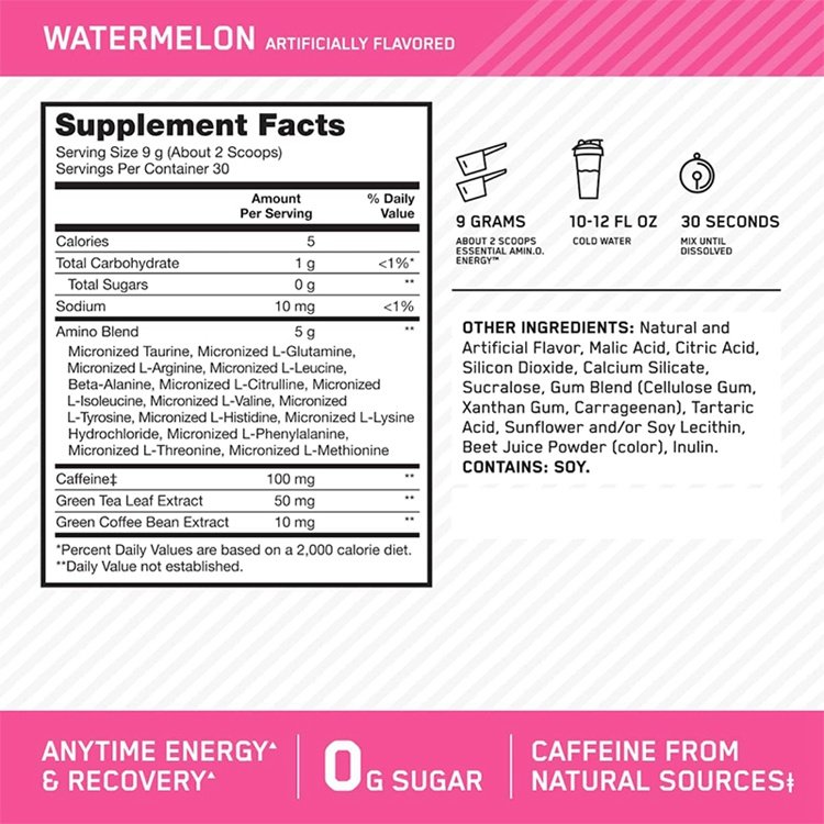 Amino Energy Pre Workout with Green Tea BCAA Amino Acids Keto Friendly Green Coffee Extract Energy Powder 30 Servings
