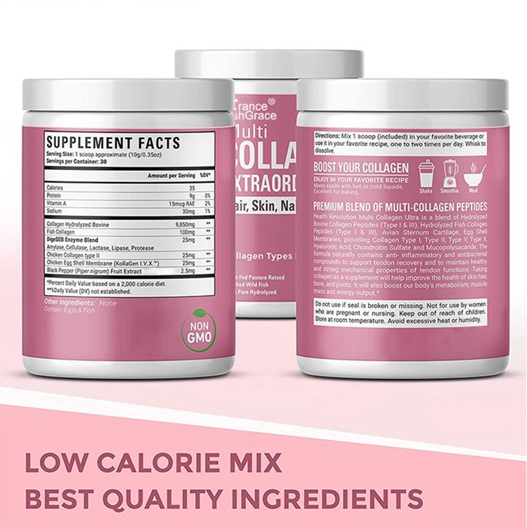 100% pure hydrolyzed multi collagen peptides dietary supplement multi food source collagen