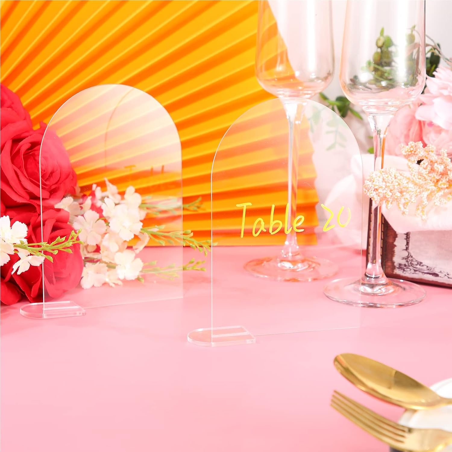 25 Sets Clear Arch Acrylic Sign with Stand 4x6 inch Blank Arched Round Top Acrylic Sheet DIY Acrylic Arch Table Numbers