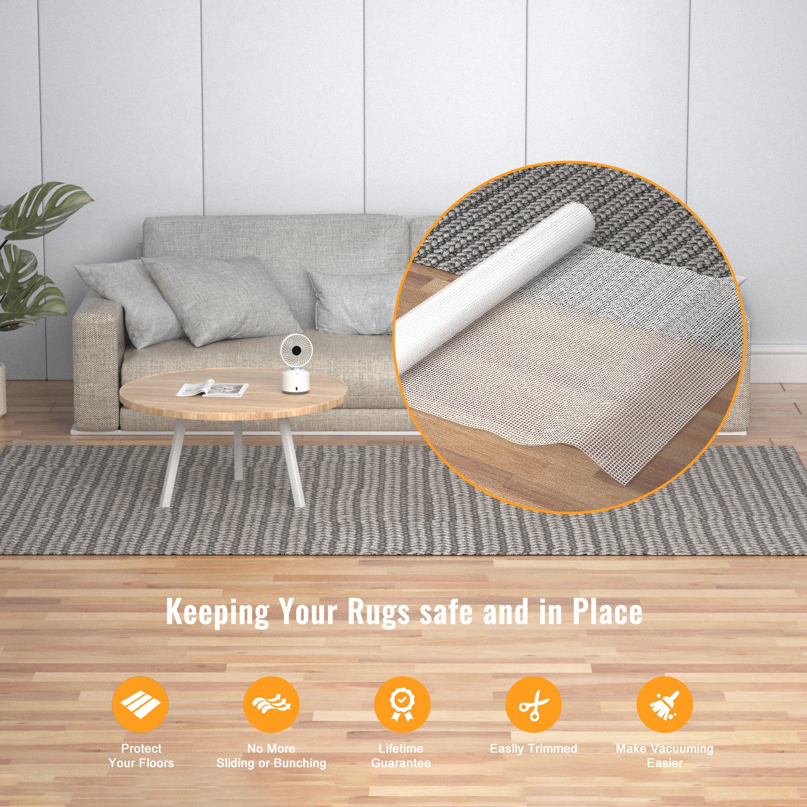 Silicone Area Rug Pad Gripper, Under Carpet Rug Mats for Hardwood Surface Floors, Keep Rugs in Place-2x8 Ft