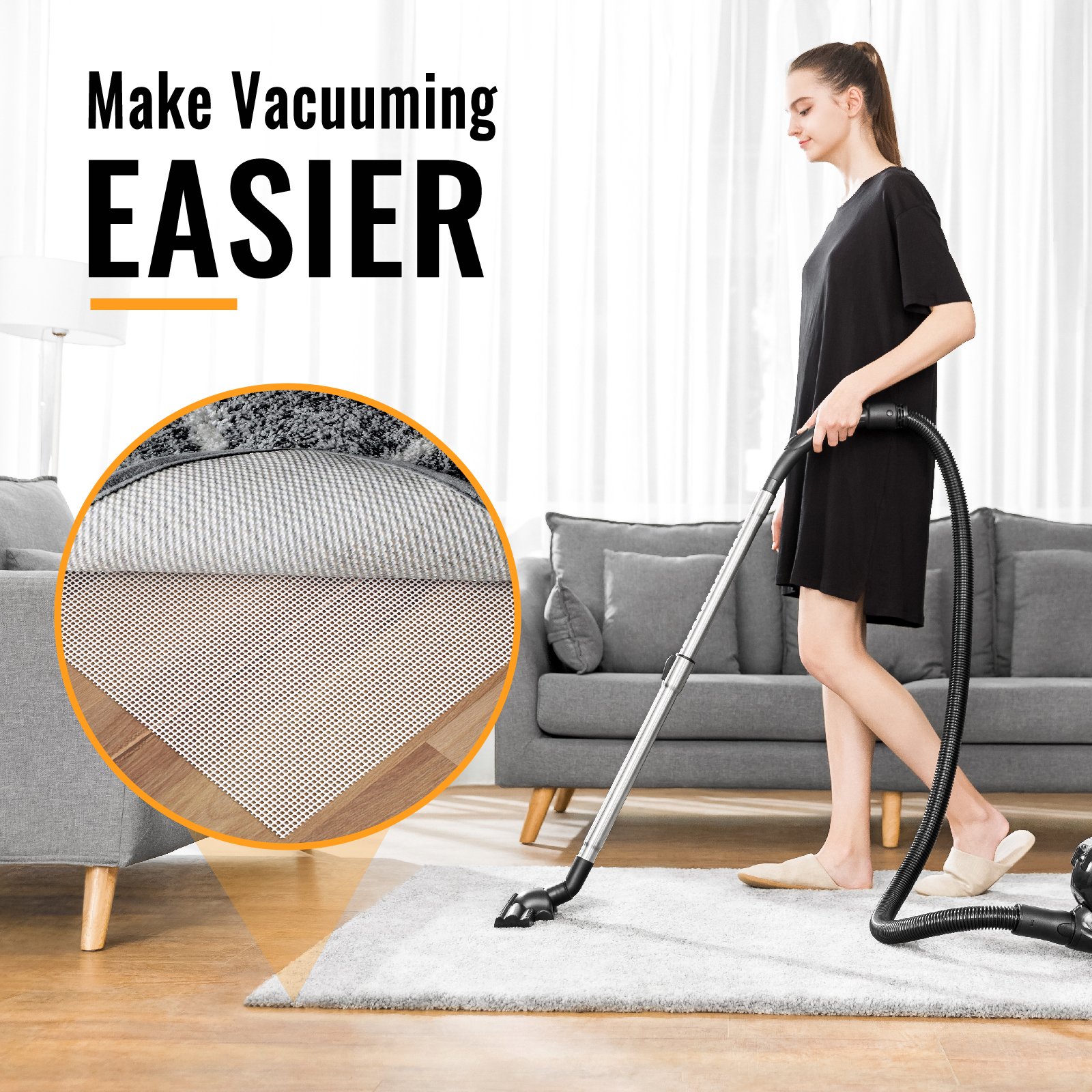 Silicone Area Rug Pad Gripper, Under Carpet Rug Mats for Hardwood Surface Floors, Keep Rugs in Place-2x8 Ft