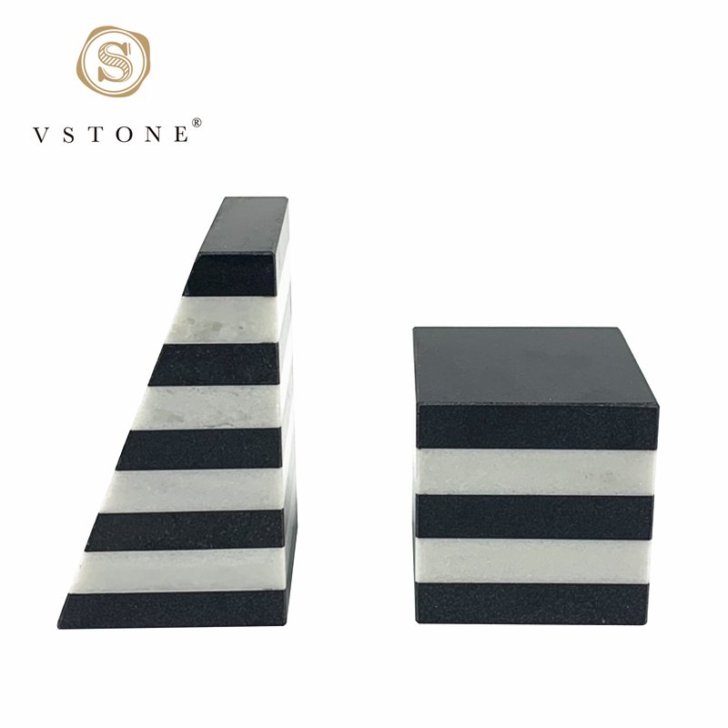 Nordic style luxury Black and white marble splicing bookends for home decoration
