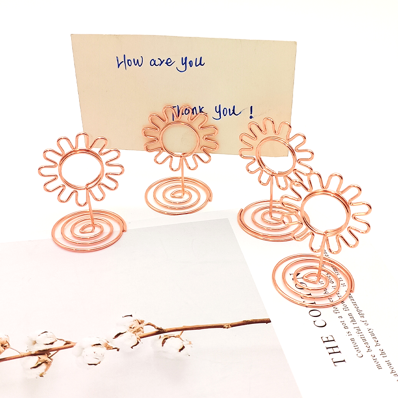 Sunflower Shape Metal Wire Table Place Card Holder Photo Picture Clip Memo Holders for Wedding Party Stationery Decor