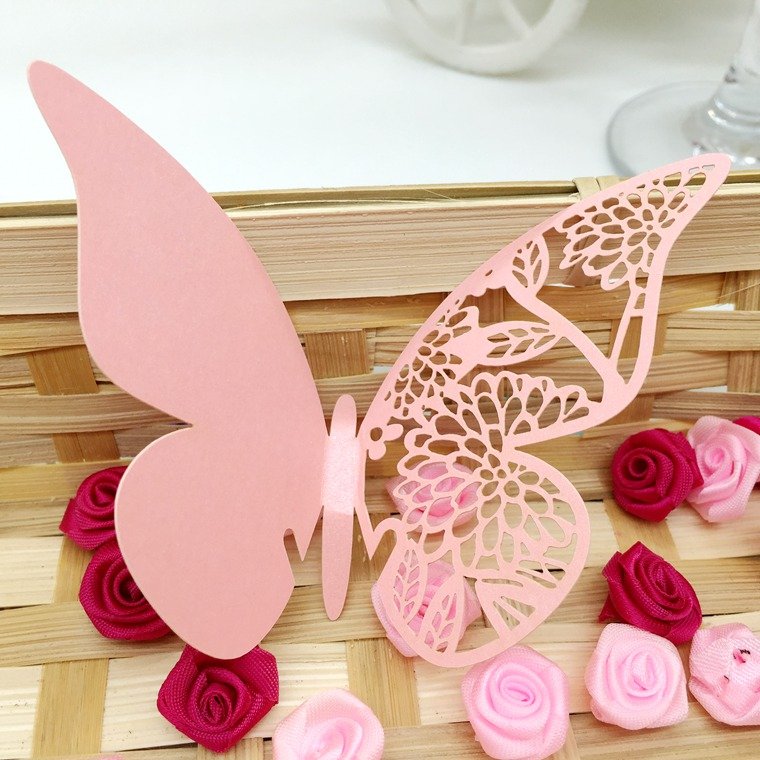 Wholesale pink Butterfly Laser Cut Glass Cup Cards Place Name Card for Baby Show christmas wedding party decoration