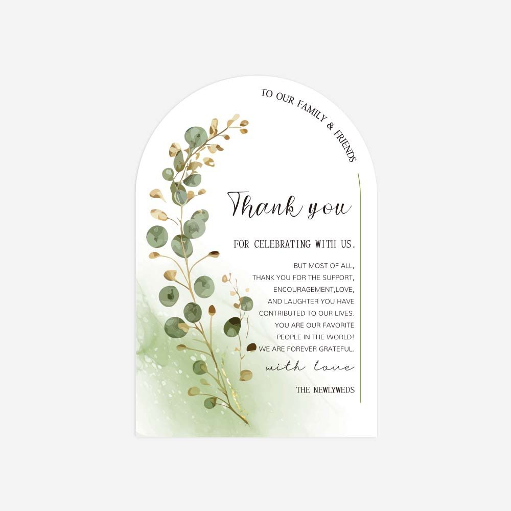 Joyen Elegant Thank You Cards 50 pieces/pack Green Leaf Wedding Dinner Printing Thank you card for Wedding Table Decoration