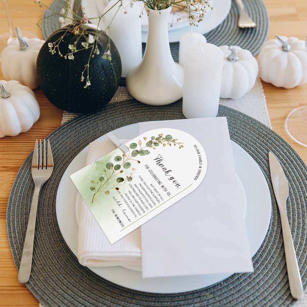 Joyen Elegant Thank You Cards 50 pieces/pack Green Leaf Wedding Dinner Printing Thank you card for Wedding Table Decoration