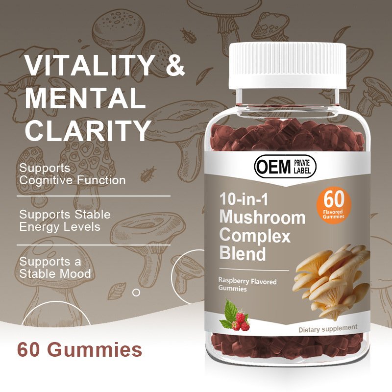 OEM Private Label 10 in 1 mushroom gummies 10-in-1 mushroom complex blend gummies For Adults