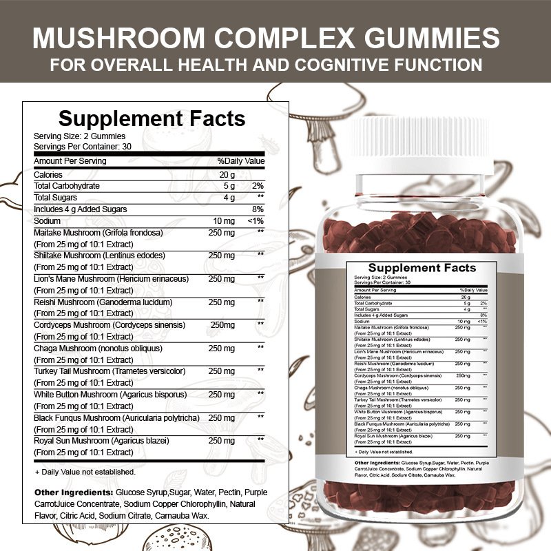 OEM Private Label 10 in 1 mushroom gummies 10-in-1 mushroom complex blend gummies For Adults