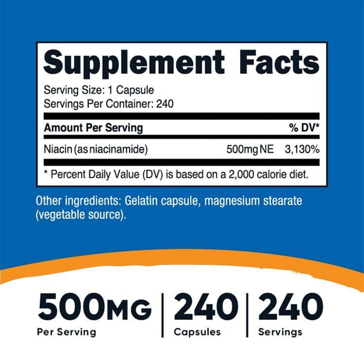 240 Capsules Nutricost Niacinamide Vitamin B3 500mg Non-GMO Gluten Free Flush Free Vitamin B3