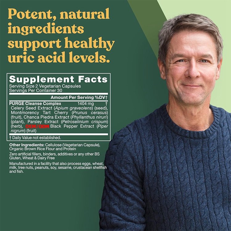 Tart Cherry & Chanca Piedra 60 Soft Vegan Capsules Purge Uric Acid Flush Detox and Cleanse with Celery Seed Extract