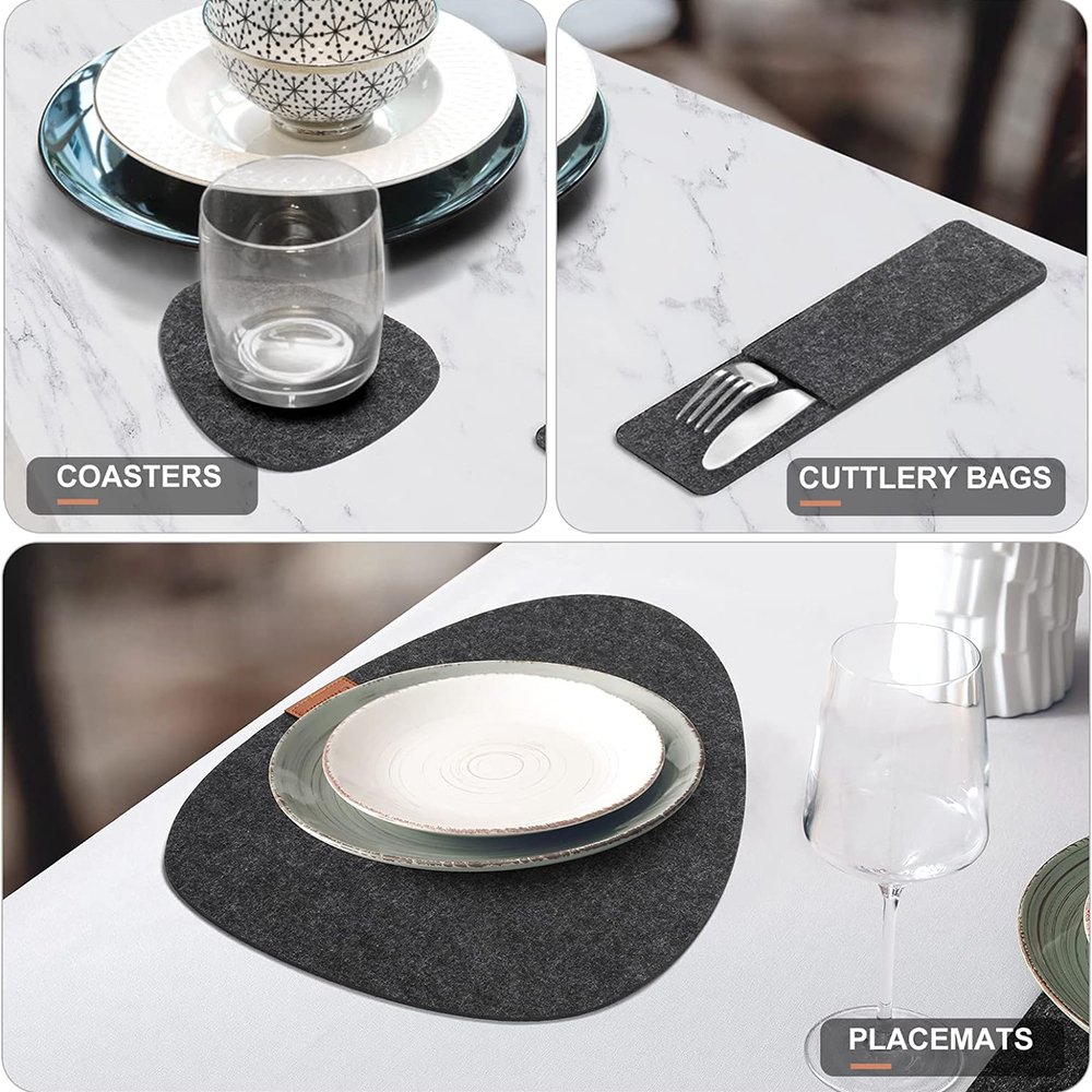Upin 18 pcs Oval Table Coasters Felt Place Mats Non-Slip placemat set with Cutlery Bags