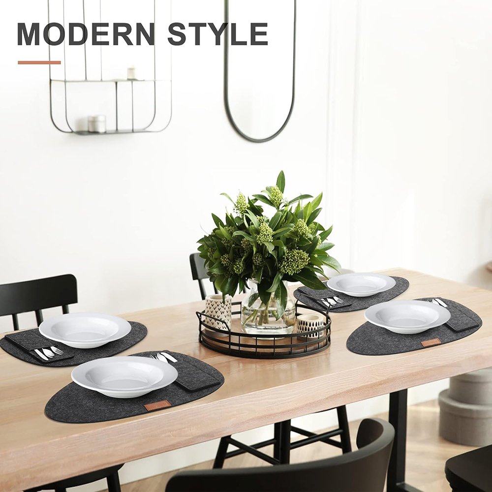 Upin 18 pcs Oval Table Coasters Felt Place Mats Non-Slip placemat set with Cutlery Bags