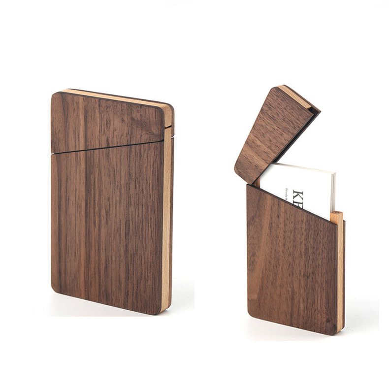 Wholesale Custom Logo Walnut Real Estate Desk Solid Wood Clip Case Business Card Holders Business Card Case Box Wooden Box