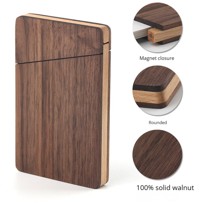 Wholesale Custom Logo Walnut Real Estate Desk Solid Wood Clip Case Business Card Holders Business Card Case Box Wooden Box