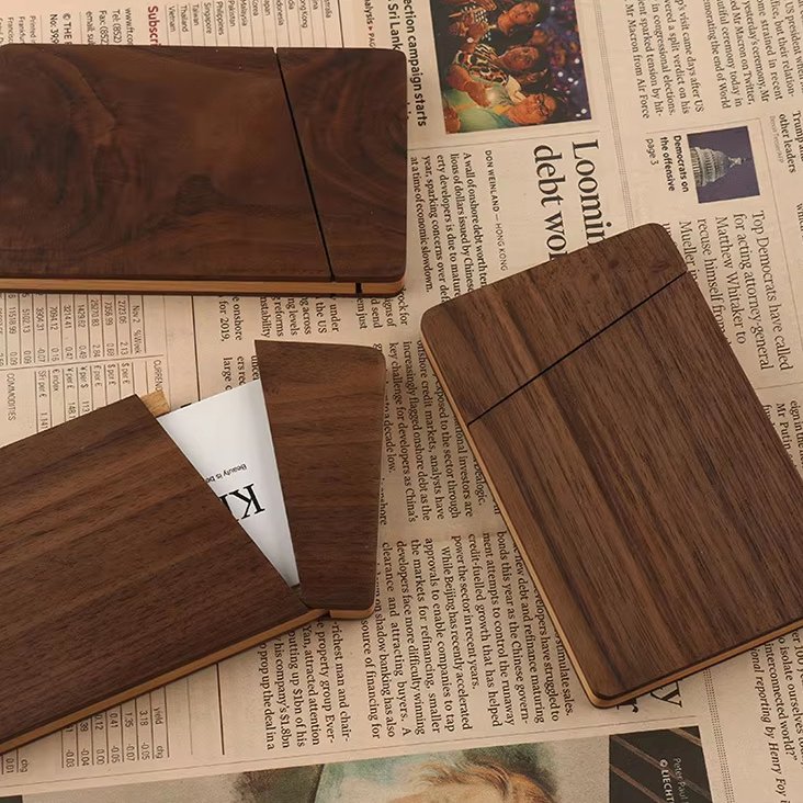 Wholesale Custom Logo Walnut Real Estate Desk Solid Wood Clip Case Business Card Holders Business Card Case Box Wooden Box