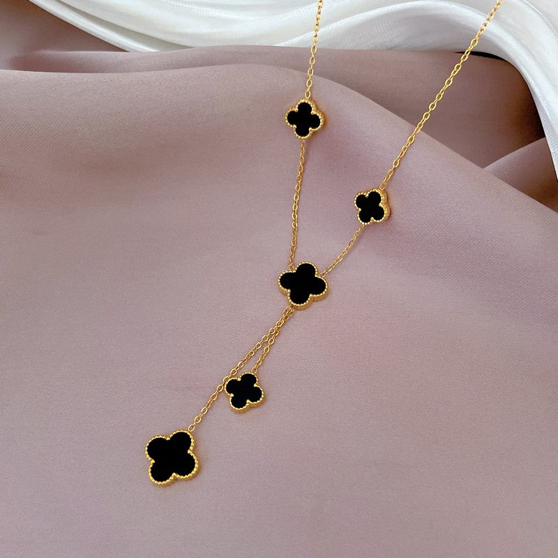 2024 Design Luxury Four Clover Fashion Jewelry Necklace TitaniumPlated Stainless Steel Clavicle Chain Necklace For Women