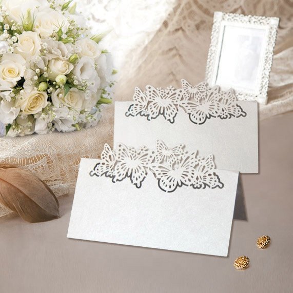 Hot sale white color butterfly wedding favors wedding decorations table place card laser indian invitation place card