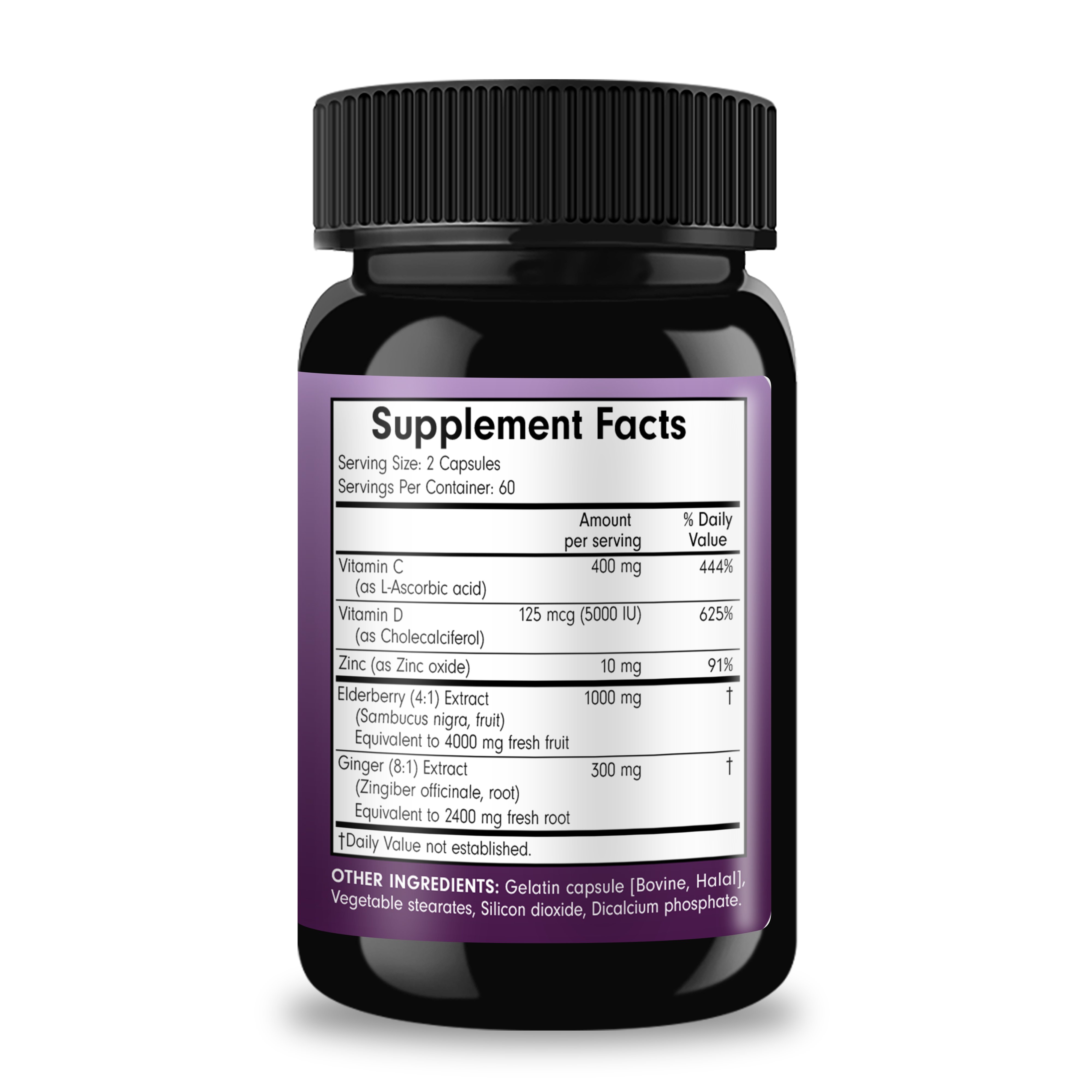 Sambucus Elderberry with Zinc and Vitamin C for Adults Vitamin D3 Ginger Immune Support Supplemen Black Dried Elderberry Capsul