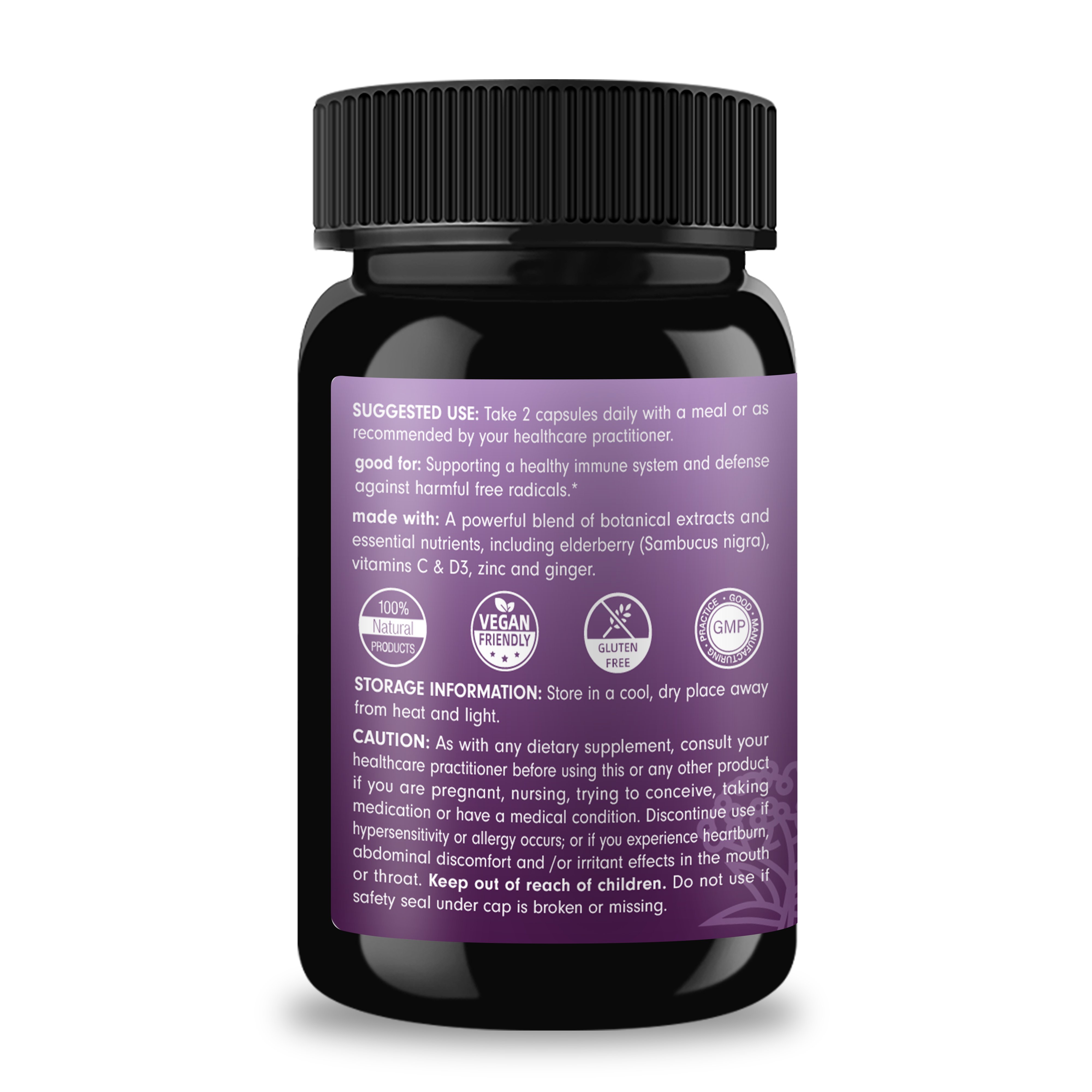 Sambucus Elderberry with Zinc and Vitamin C for Adults Vitamin D3 Ginger Immune Support Supplemen Black Dried Elderberry Capsul