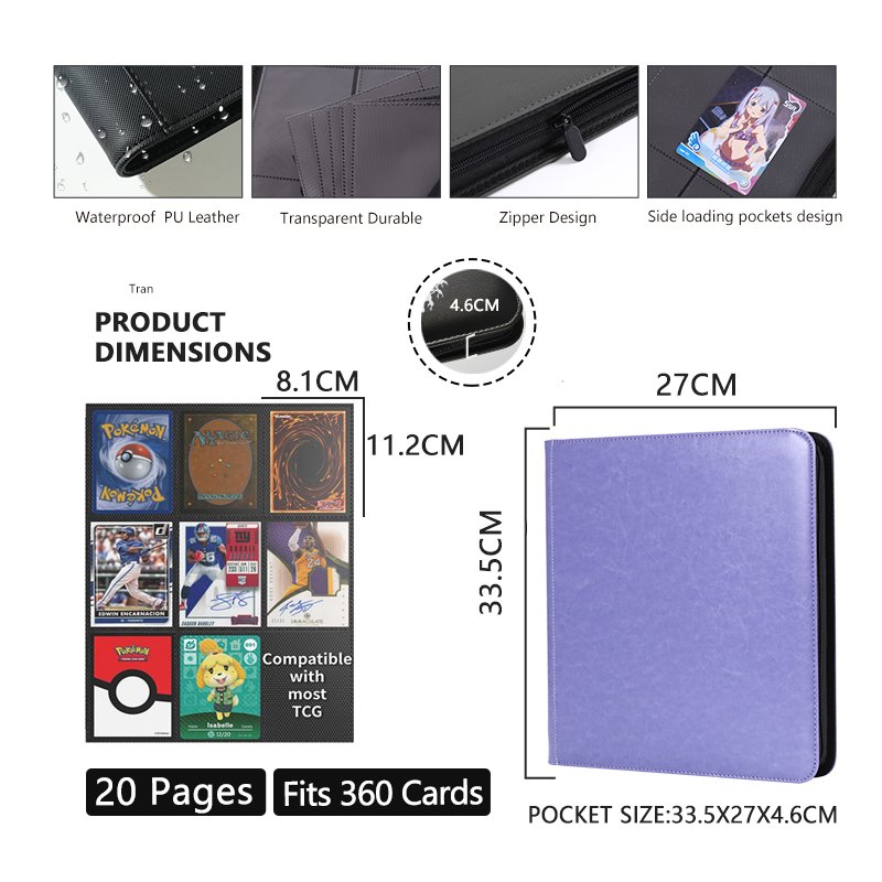 2024 Wholesale Custom 9 PU Leather Trading Card Binder For Pokermon Baseball Basketball Football Game Card Holder with Sleeves