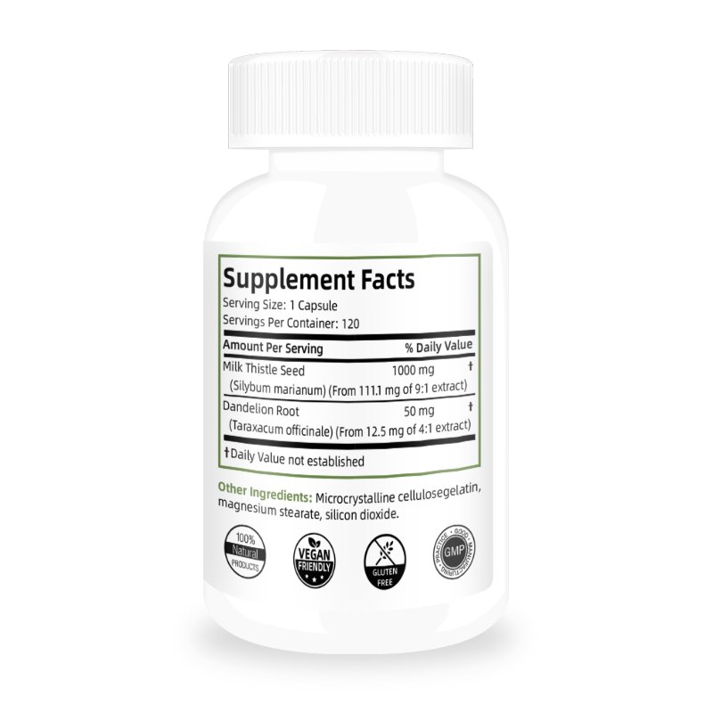 Gmo-Free Gluten-Free Soy-Free Milk Thistle 1000Mg Promotes Healthy Liver Function Support Dietary Supplement 120 Capsules