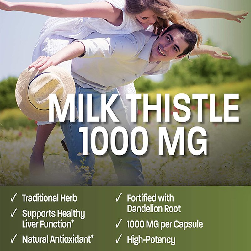 Gmo-Free Gluten-Free Soy-Free Milk Thistle 1000Mg Promotes Healthy Liver Function Support Dietary Supplement 120 Capsules