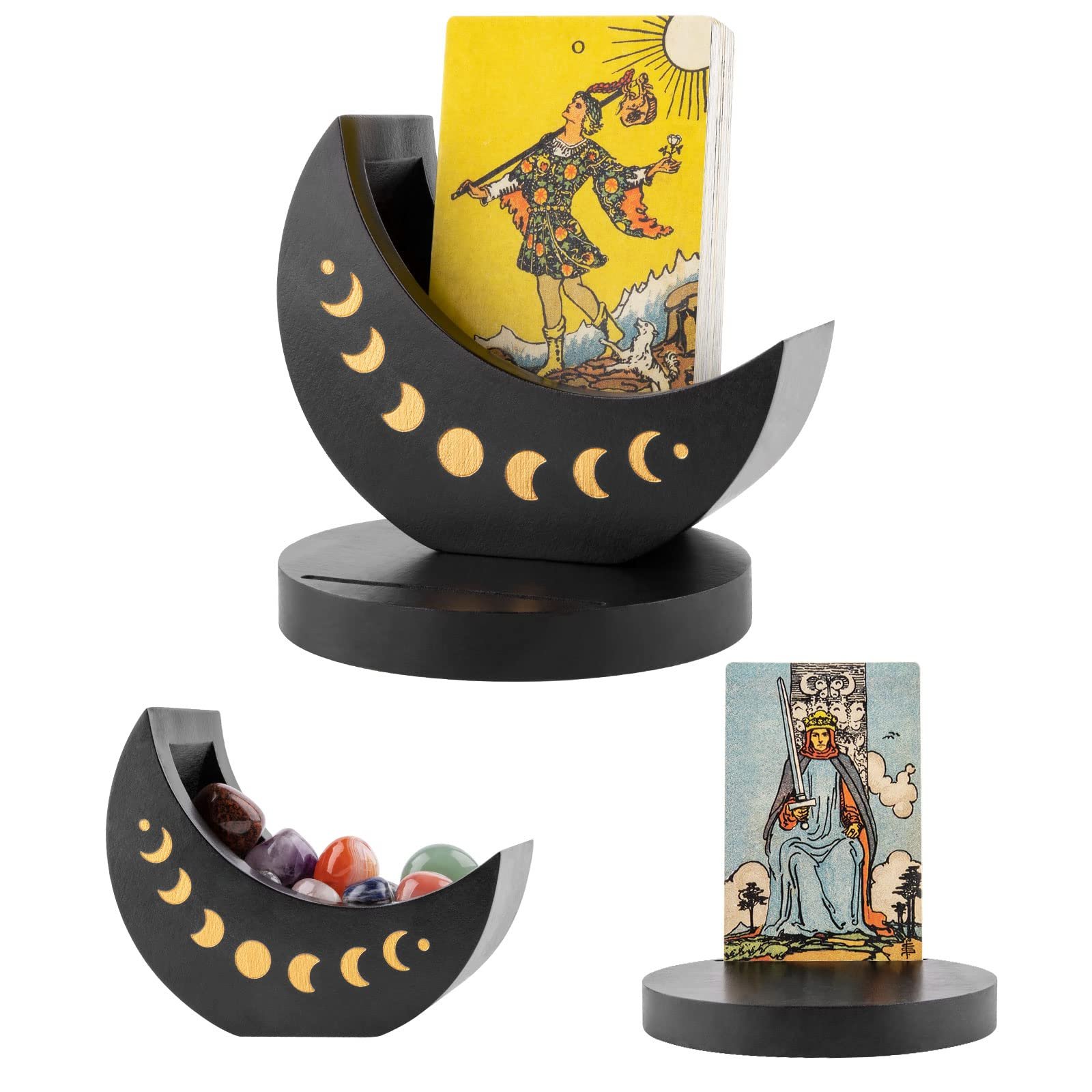 Wholesale black Crystal Holder Moon Tray wooden tray Custom wooden card base wood tarot card stand holder