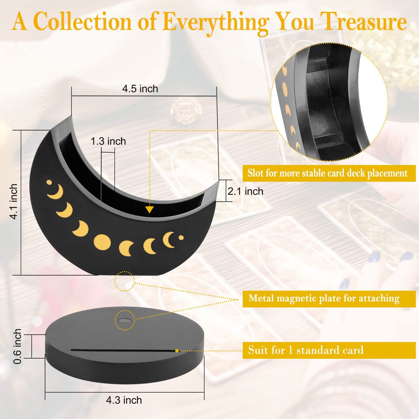 Wholesale black Crystal Holder Moon Tray wooden tray Custom wooden card base wood tarot card stand holder
