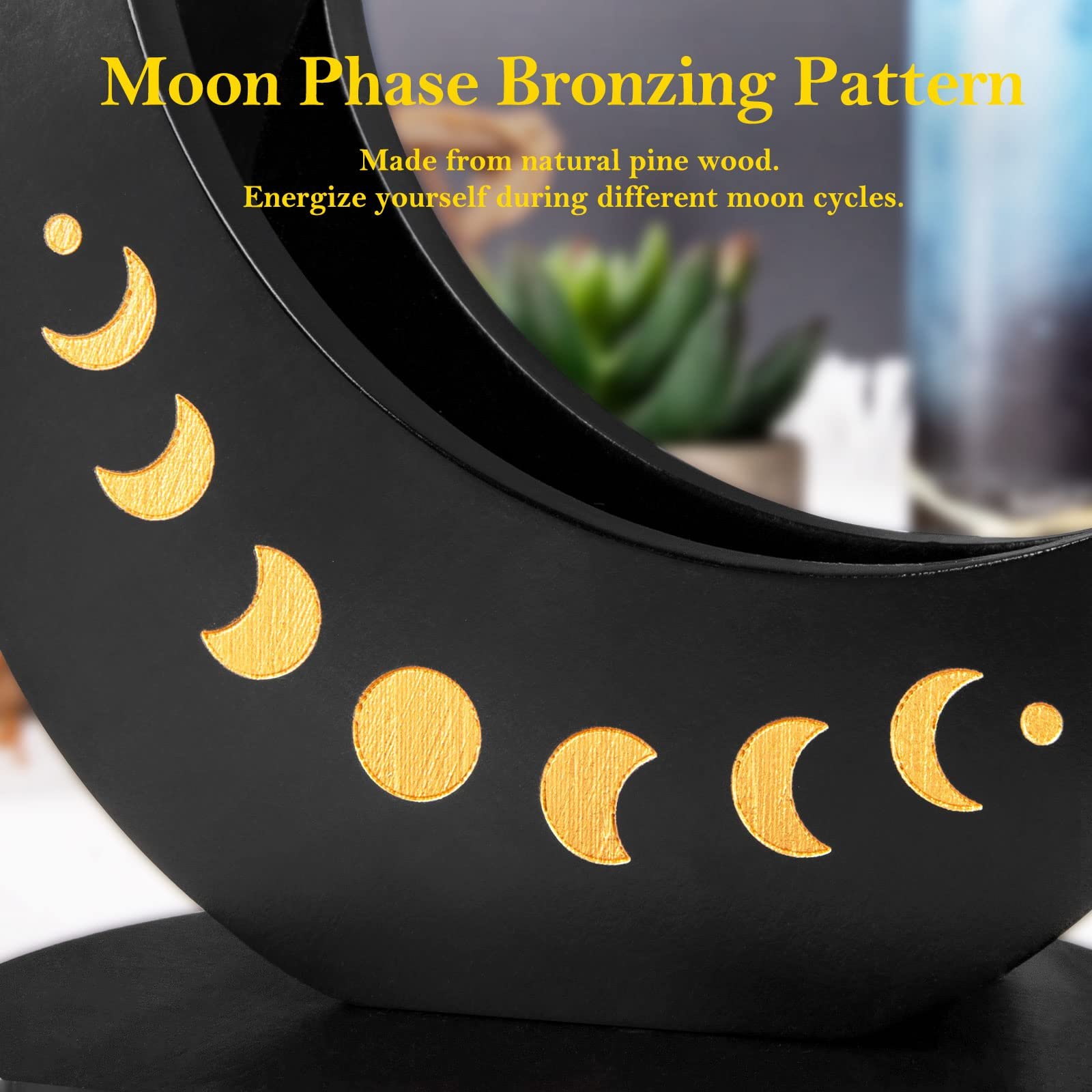 Wholesale black Crystal Holder Moon Tray wooden tray Custom wooden card base wood tarot card stand holder