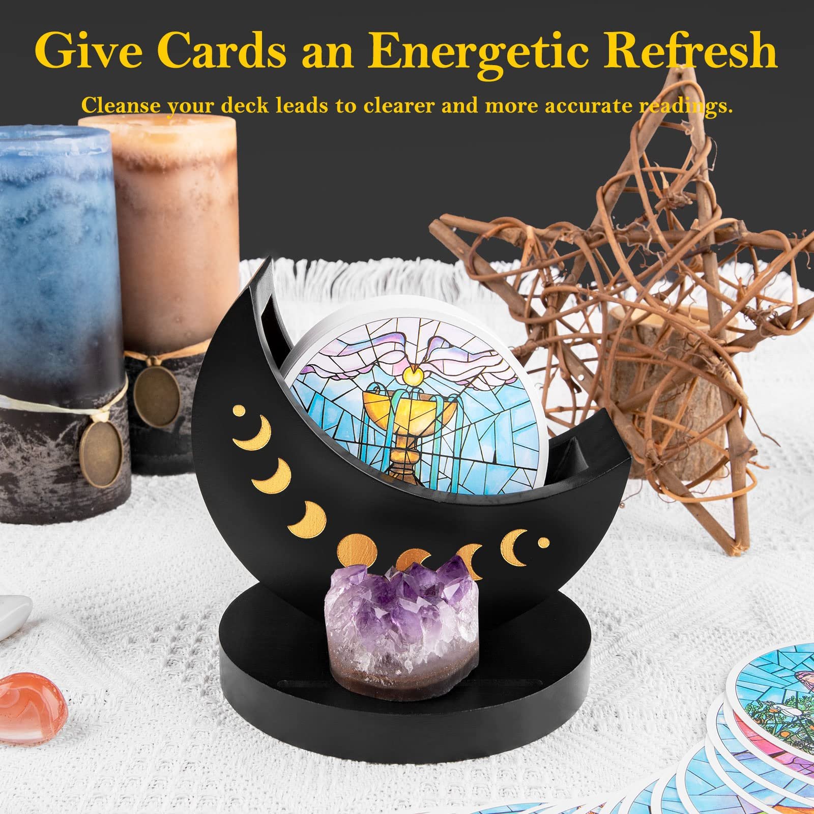 Wholesale black Crystal Holder Moon Tray wooden tray Custom wooden card base wood tarot card stand holder