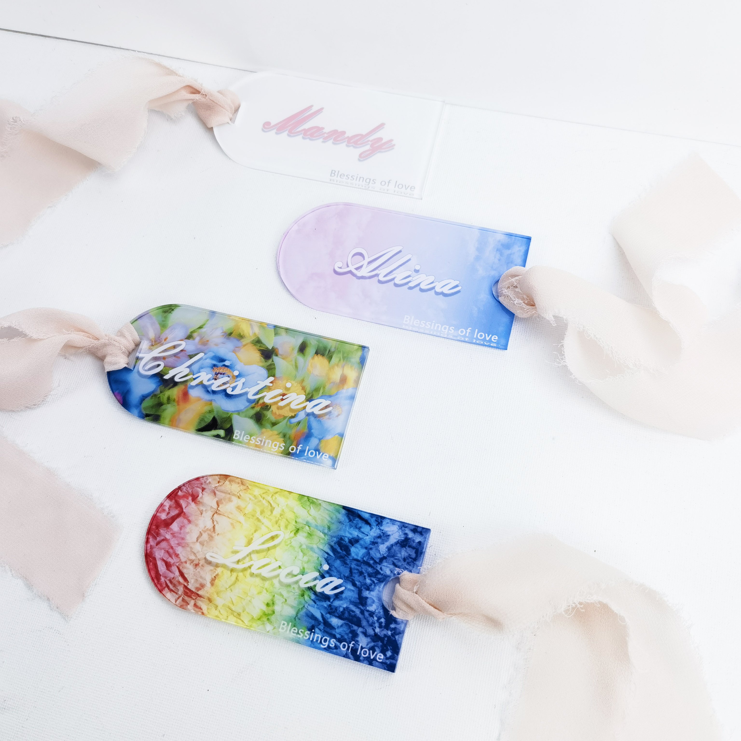 HTPmart 3.5 x 1.8inch Sublimation Acrylic Wedding Place Card with Ribbon Place Cards for Table Setting Bridesmaid Gifts
