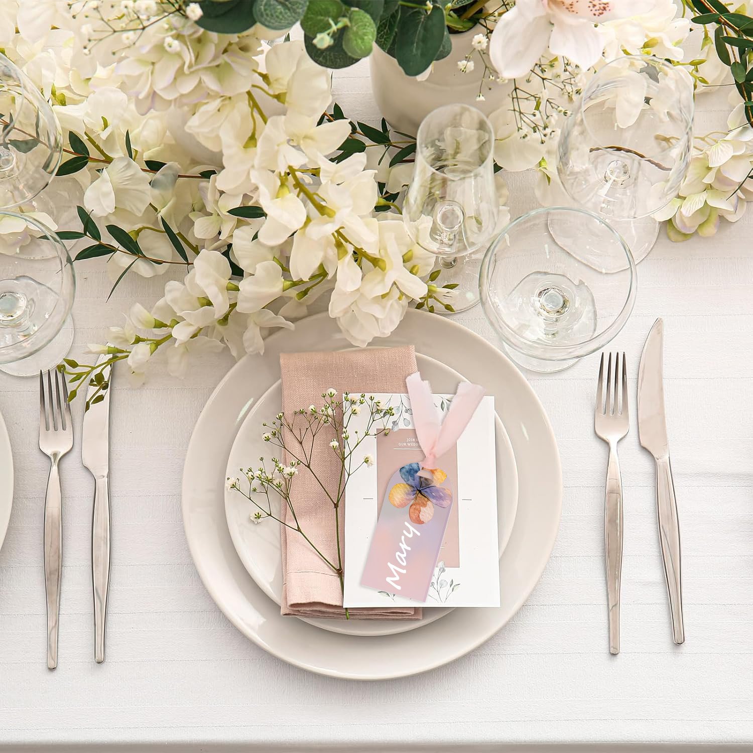 HTPmart 3.5 x 1.8inch Sublimation Acrylic Wedding Place Card with Ribbon Place Cards for Table Setting Bridesmaid Gifts
