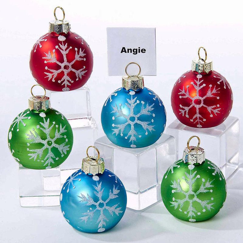 Snowflake red green blue glass bauble ornament Place Card Holders