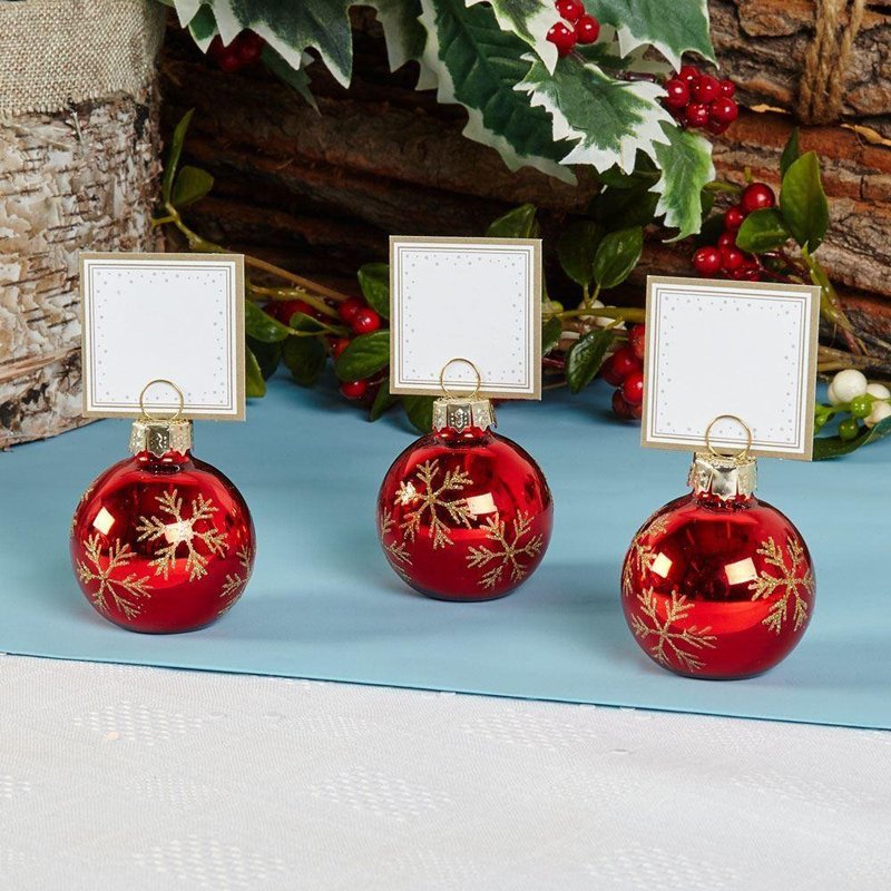 Snowflake red green blue glass bauble ornament Place Card Holders