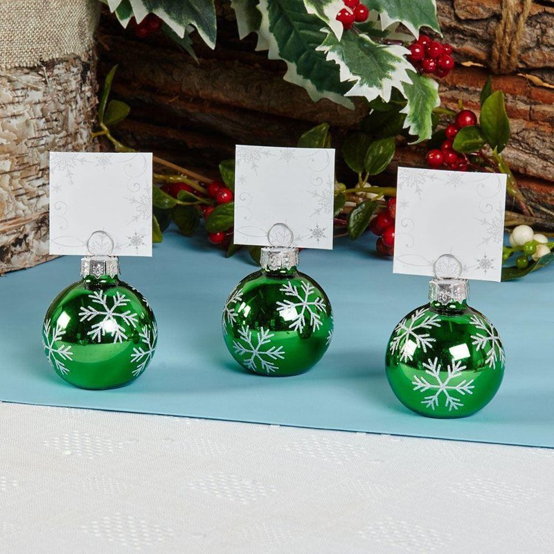 Snowflake red green blue glass bauble ornament Place Card Holders