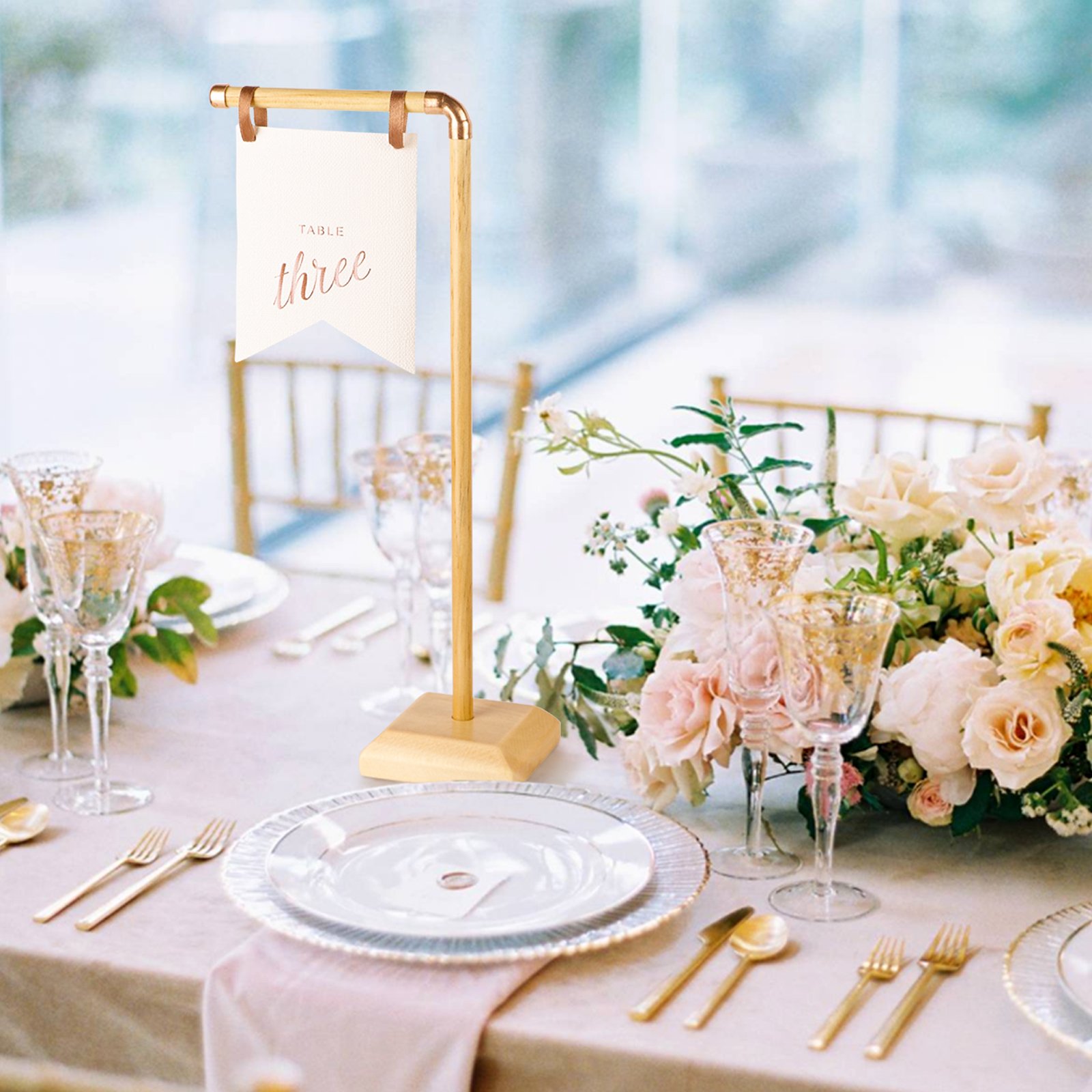 Ourwarm Wedding Wooden Table Number Sign Holder Welcome Display Sign Stand with Linen Banner