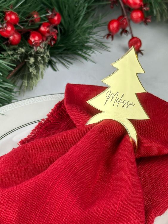 Christmas Star Napkin Ring & Place Card, Laser cut From Gold or Silver Acrylic Mirror Napkin Ring Wedding