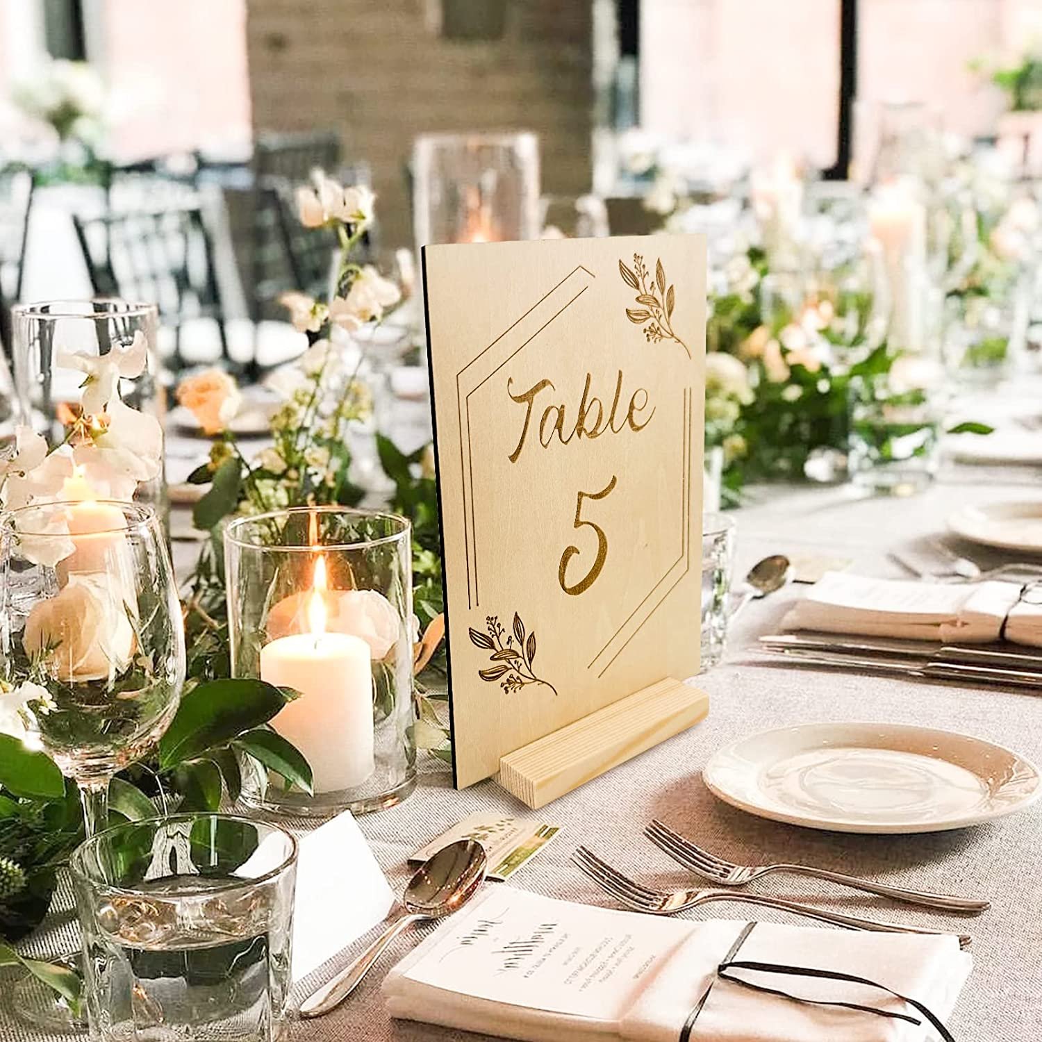 Nicro 4x6" Table Centerpieces Party Supplies Double Sided Place Card Rustic Wedding Wooden Laser Table Numbers Holder Stand Sign