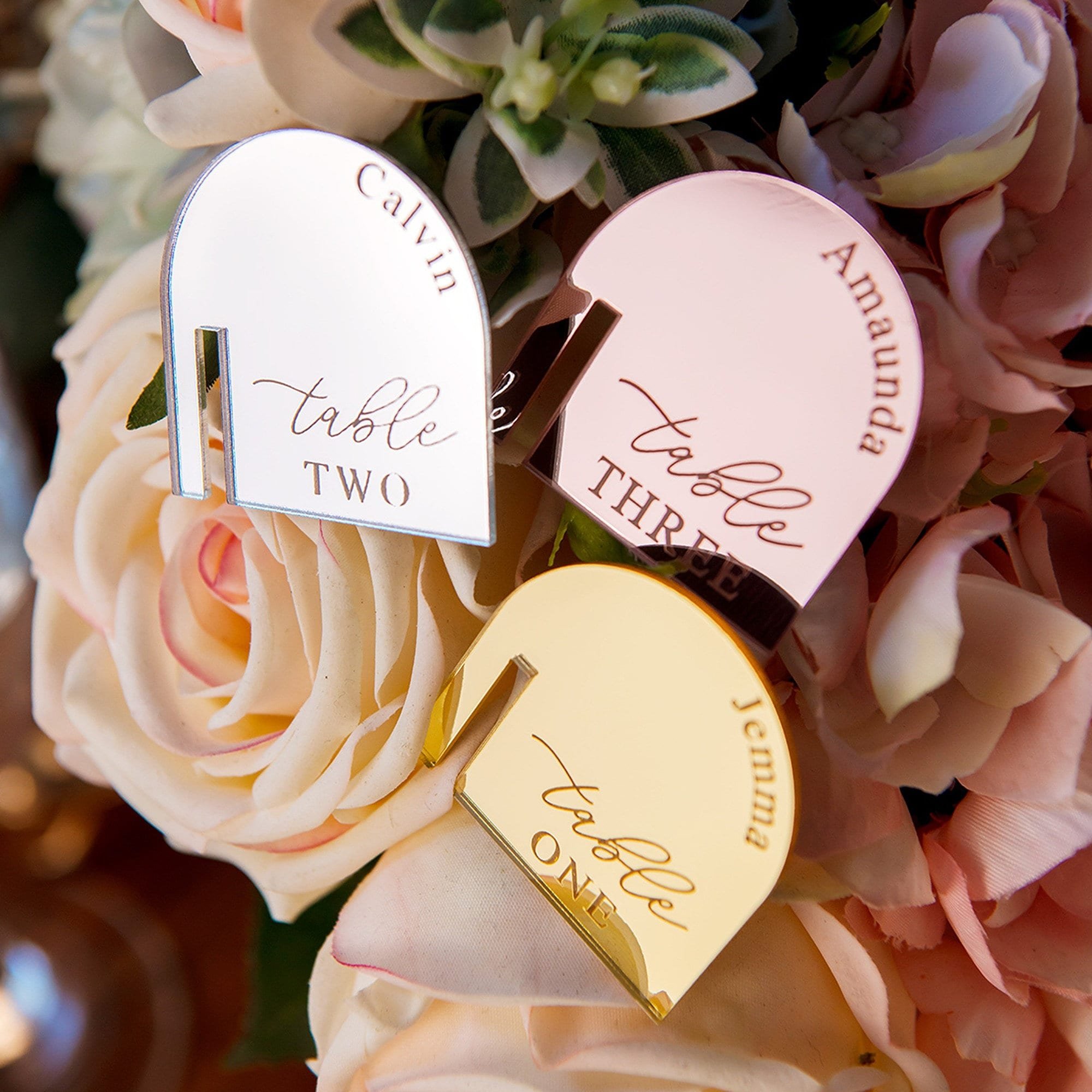 Custom 3D Gold Silver Mirror Round Acrylic Drink Wedding Place Name Card Clear Champagne Glass Tags Baby Shower Party Favors