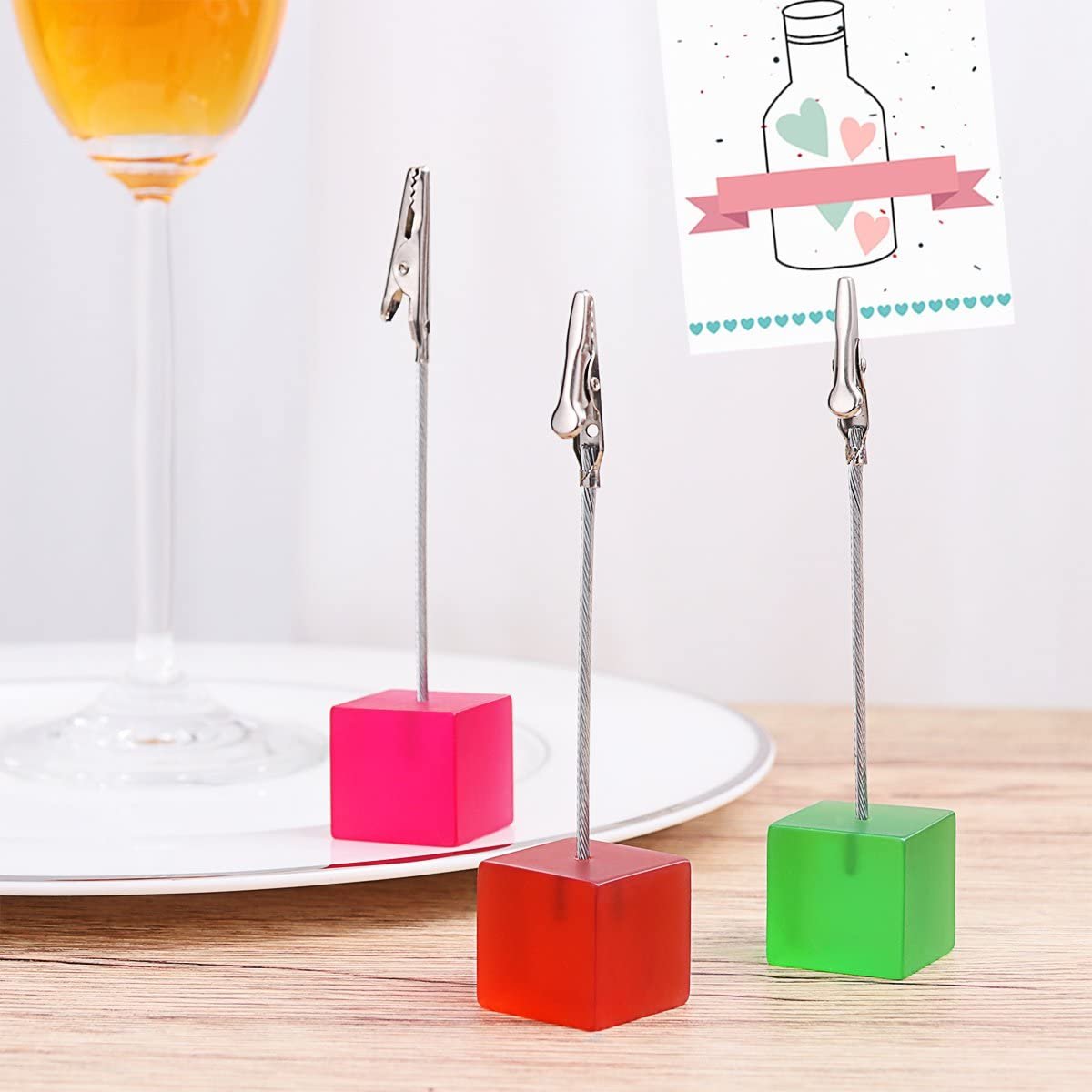 High Quality Colorful Resin Cube Base Picture Hold Clip Memo Menu Clip Holder Stand With Alligator Clip