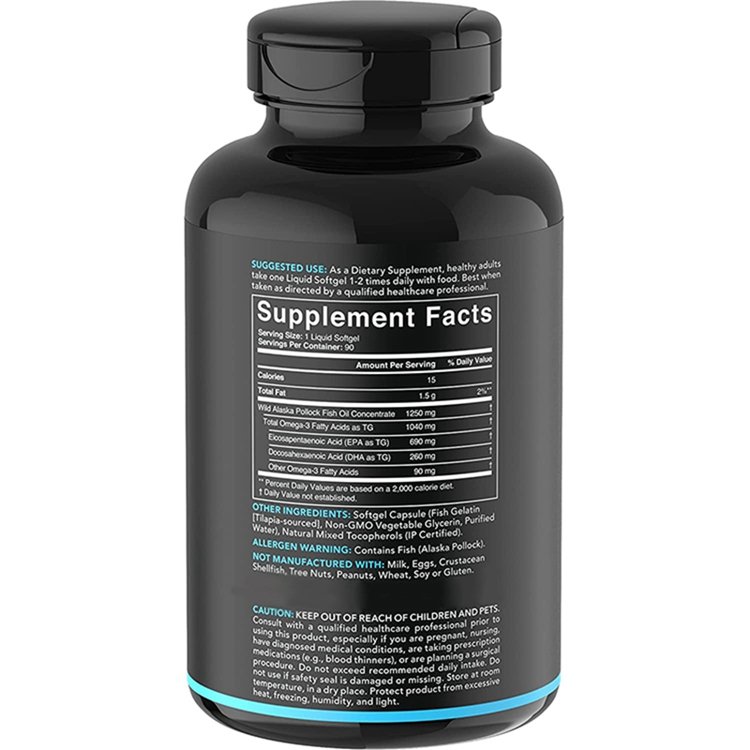 Omega-3 Triple Strength Fish Oil 90 Softgels 5-Star Certified Fish Oil Dietary Supplement