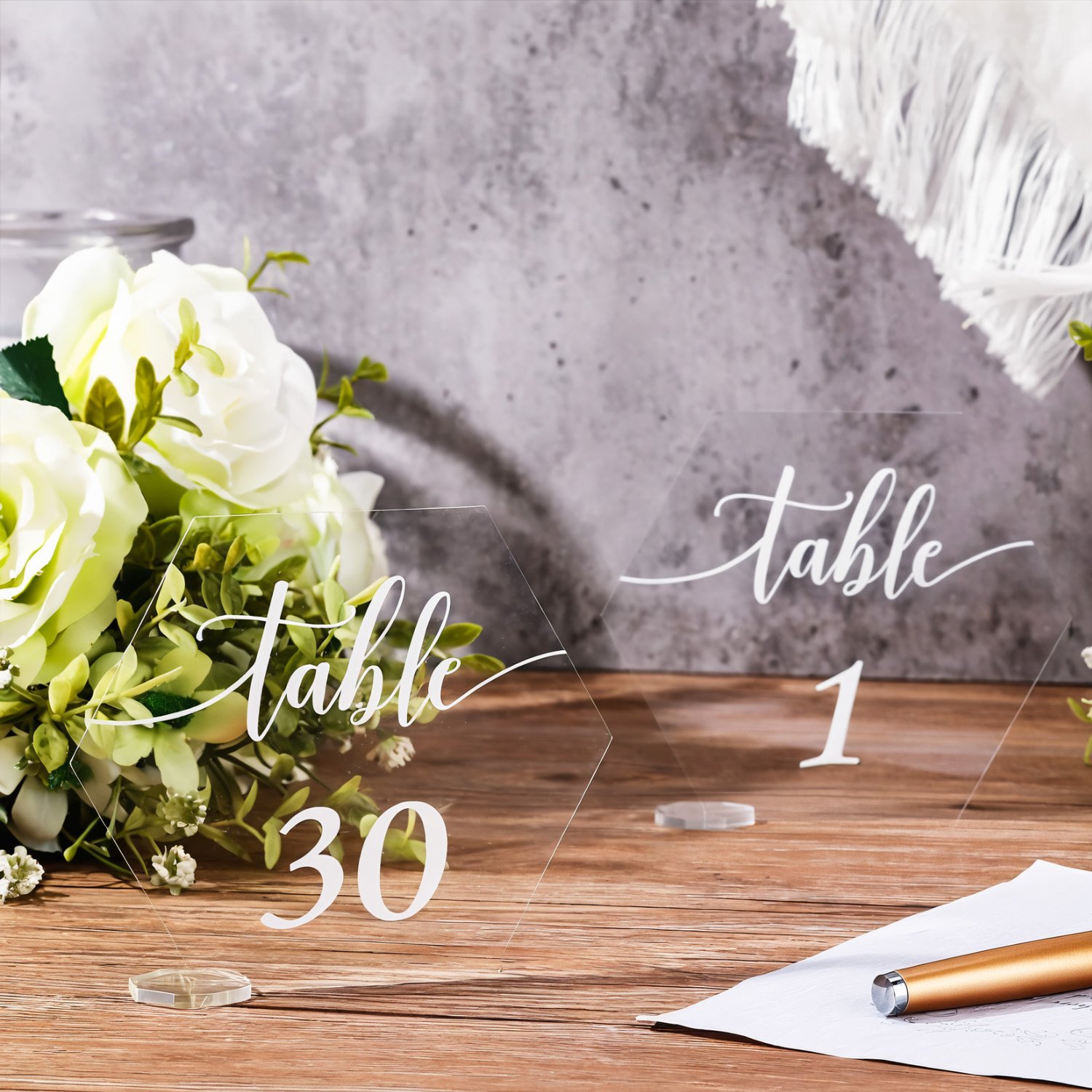 Acrylic Signs and Holders Acrylic Gold Stands, Hexagon Acrylic Golden Table Number for Wedding Party Event Catering