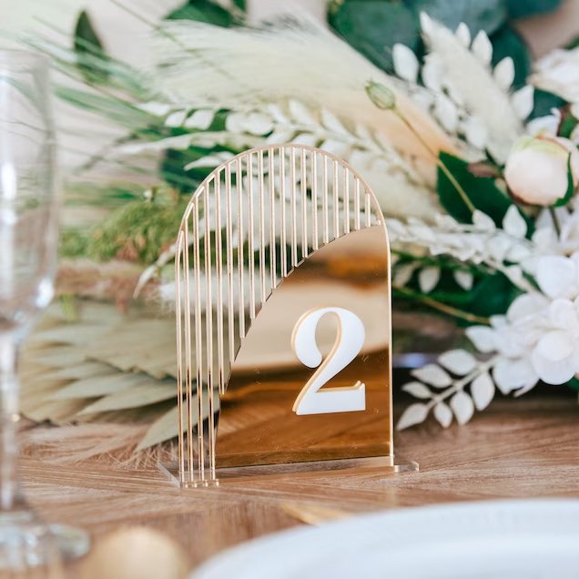 1-15 Number Gold Mirror Wedding Acrylic Table Numbers Arch-Shaped Place Cards for Restaurant Parties & Events