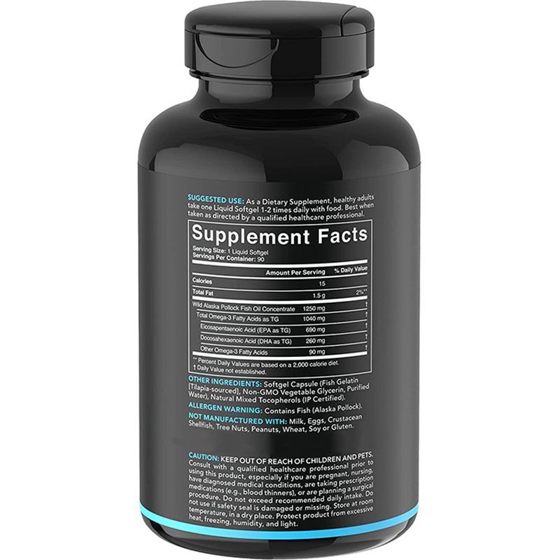 Triple Strength Omega 3 Fish Oil,Burpless Fish Oil Supplement w/EPA & DHA Fatty Acids,Heart, Brain & Immune Support