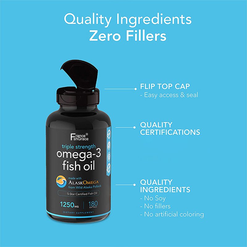 Triple Strength Omega 3 Fish Oil,Burpless Fish Oil Supplement w/EPA & DHA Fatty Acids,Heart, Brain & Immune Support