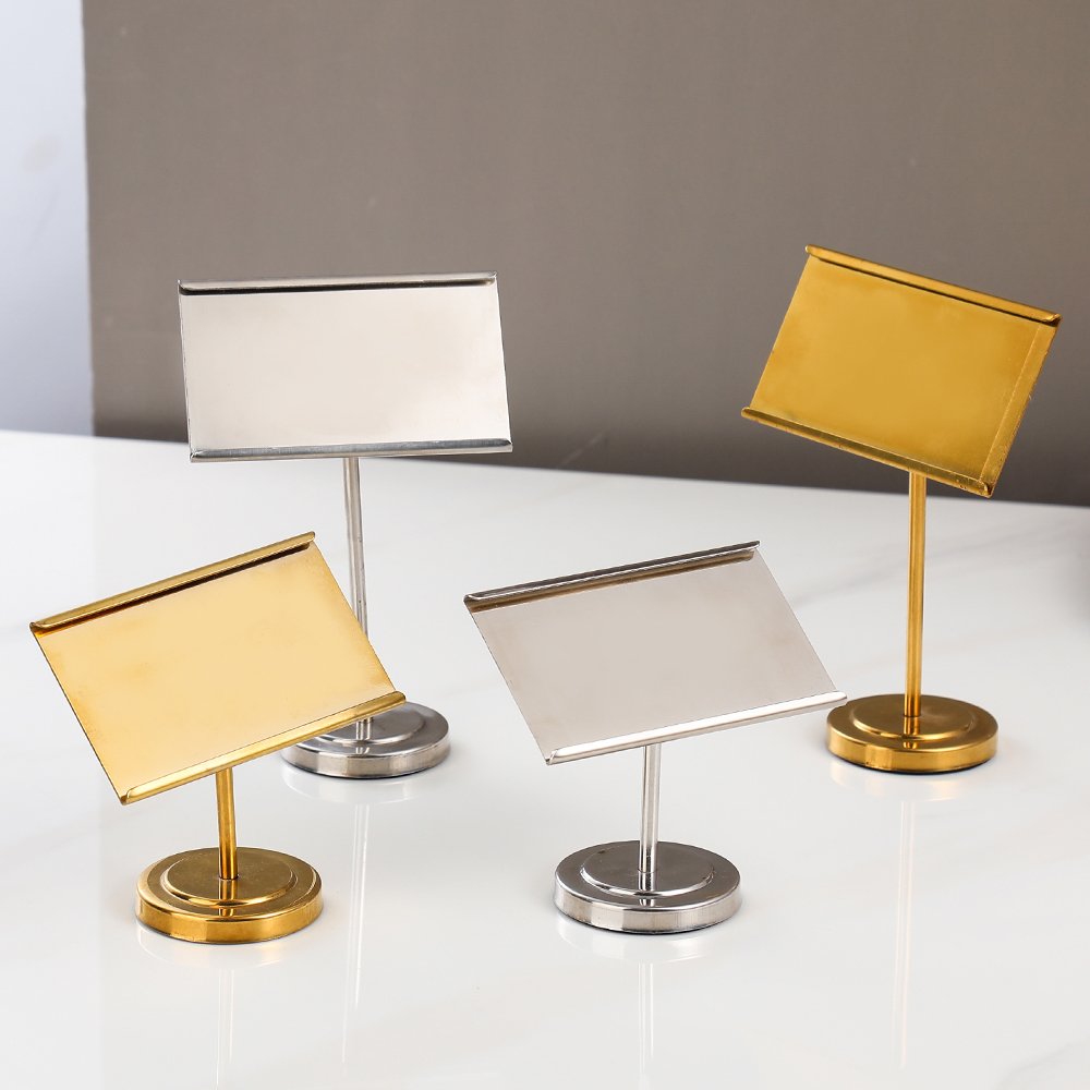 Hotel Restaurant Golden Buffet Name Tag Menu Stand Metal Table Name Stand Small Size