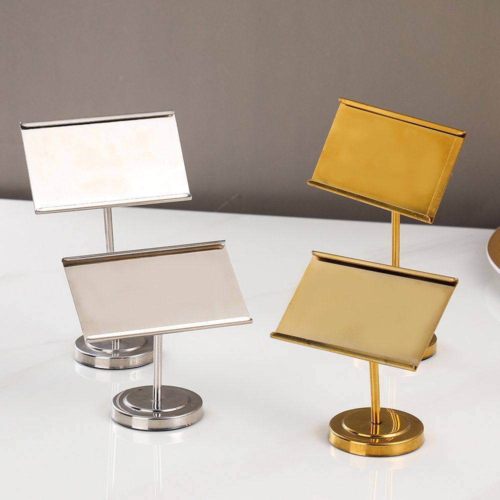 Hotel Restaurant Golden Buffet Name Tag Menu Stand Metal Table Name Stand Small Size