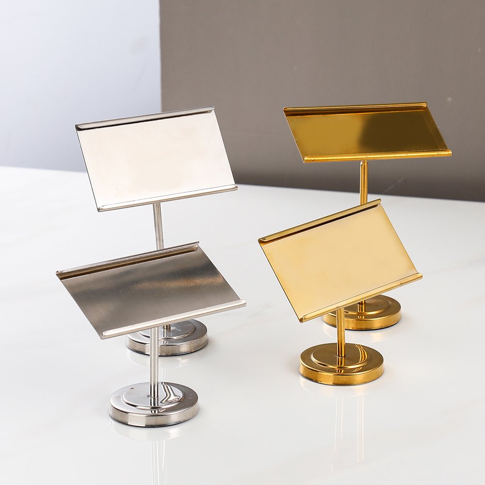 Hotel Restaurant Golden Buffet Name Tag Menu Stand Metal Table Name Stand Small Size