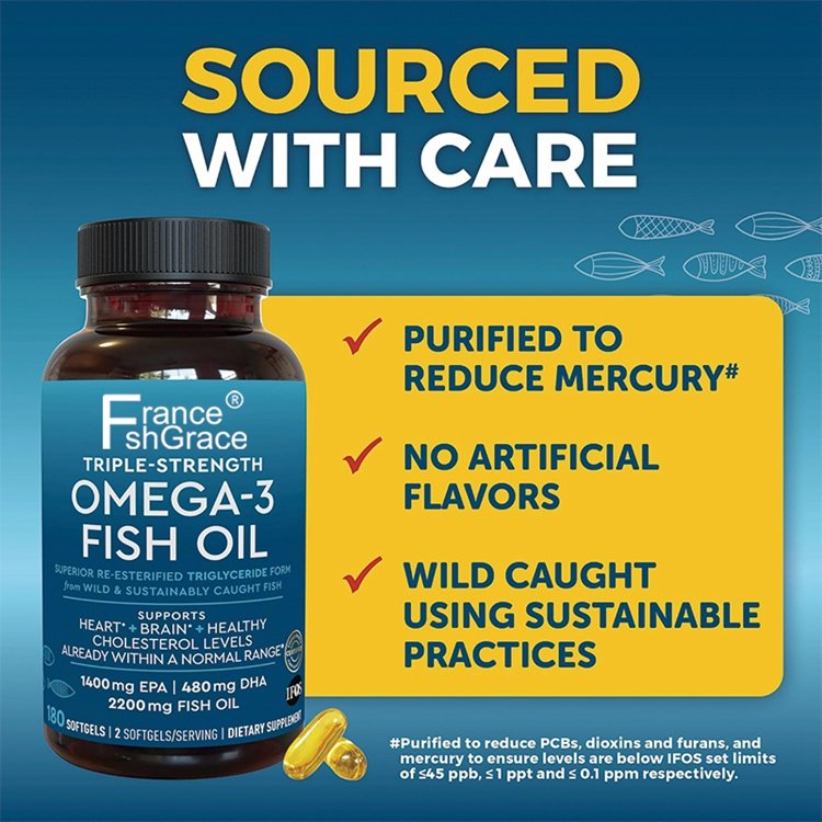 180 Count Omega 3 Fish Oil Supplement 2200mg per Serving Fatty Acid Supplements with EPA DHA & Omega3
