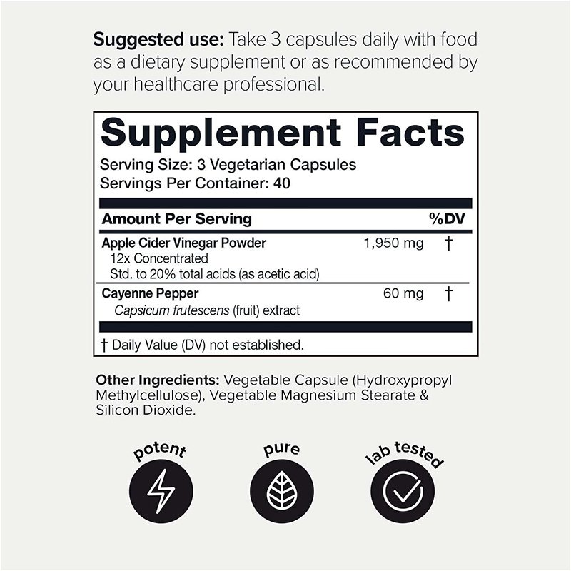 2010mg Formula Pills,20% Acetic Acid Ultra High Strength Non-GMO Apple Cider Vinegar 120 Capsules With Cayenne Pepper